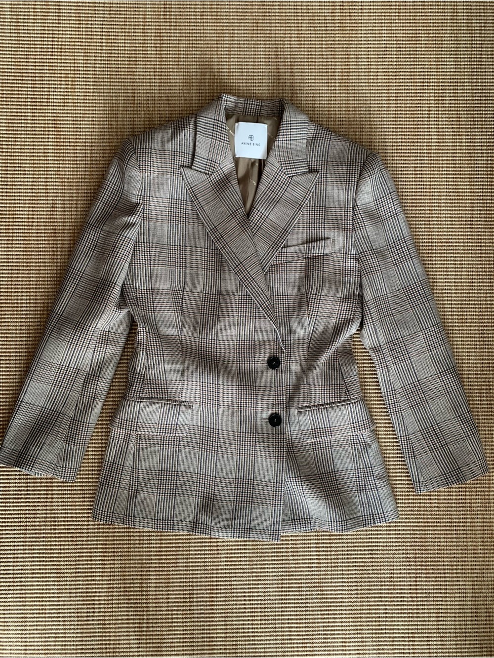 NWT Anine Bing Aretha Fitted Wool Button Blazer Jacket Brown Plaid
